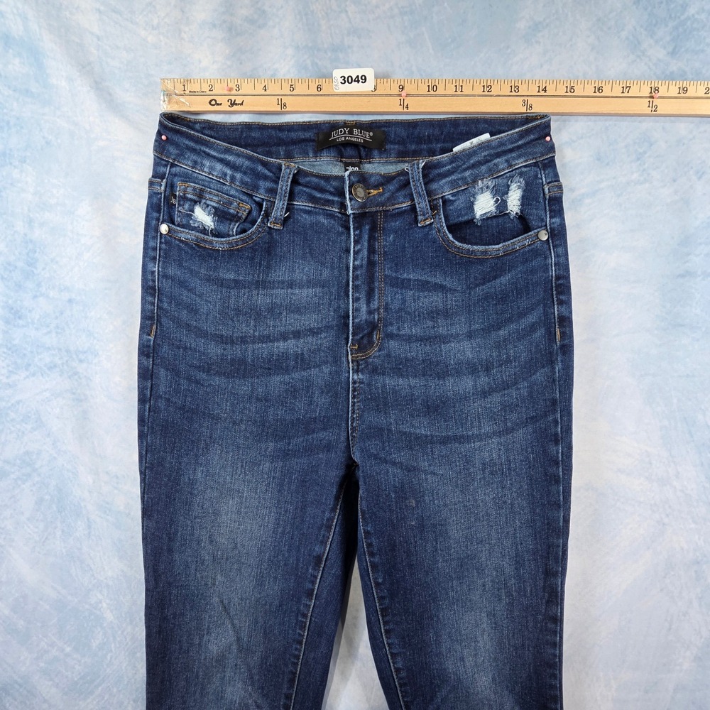 Judy Blue High Rise Straight Leg Distressed Dark Wash Jeans Size 7/28 JB88290-R - Picture 4 of 8